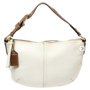 Coach White Pebbled Leather Buckle Handle Hobo Bag